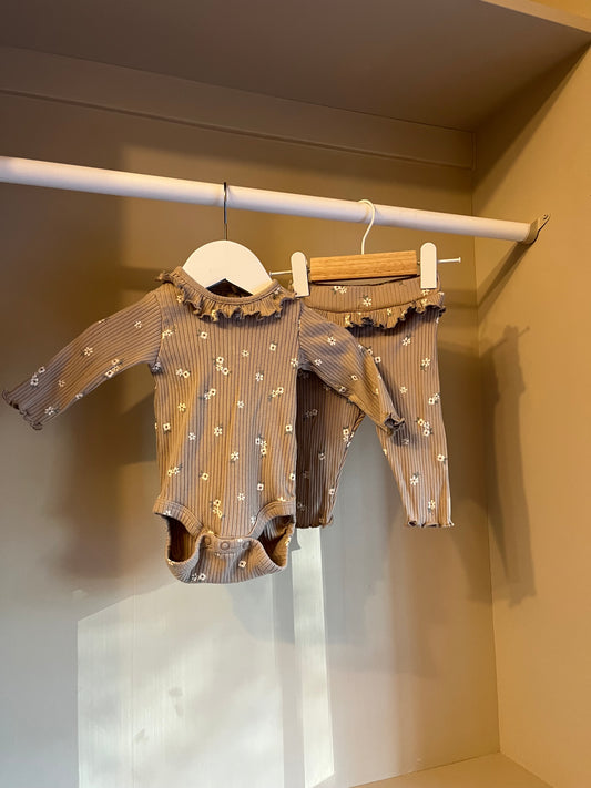 Set Beige/brunt med blommor stl 56 (1-2 mån) - Kappahl