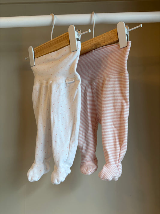 Byxor rosa med fötter 2 pack stl 50 (0-1 mån) - H&M