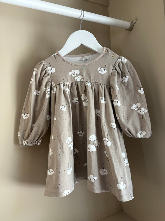 Långärmad klänning beige/vit stl 80 (9-12 mån) - Polarn O. Pyret
